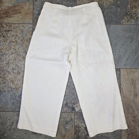 Silkland Size 10 100% Linen White Casual Pants Pink Floral Graphics Lined - Picture 6 of 9